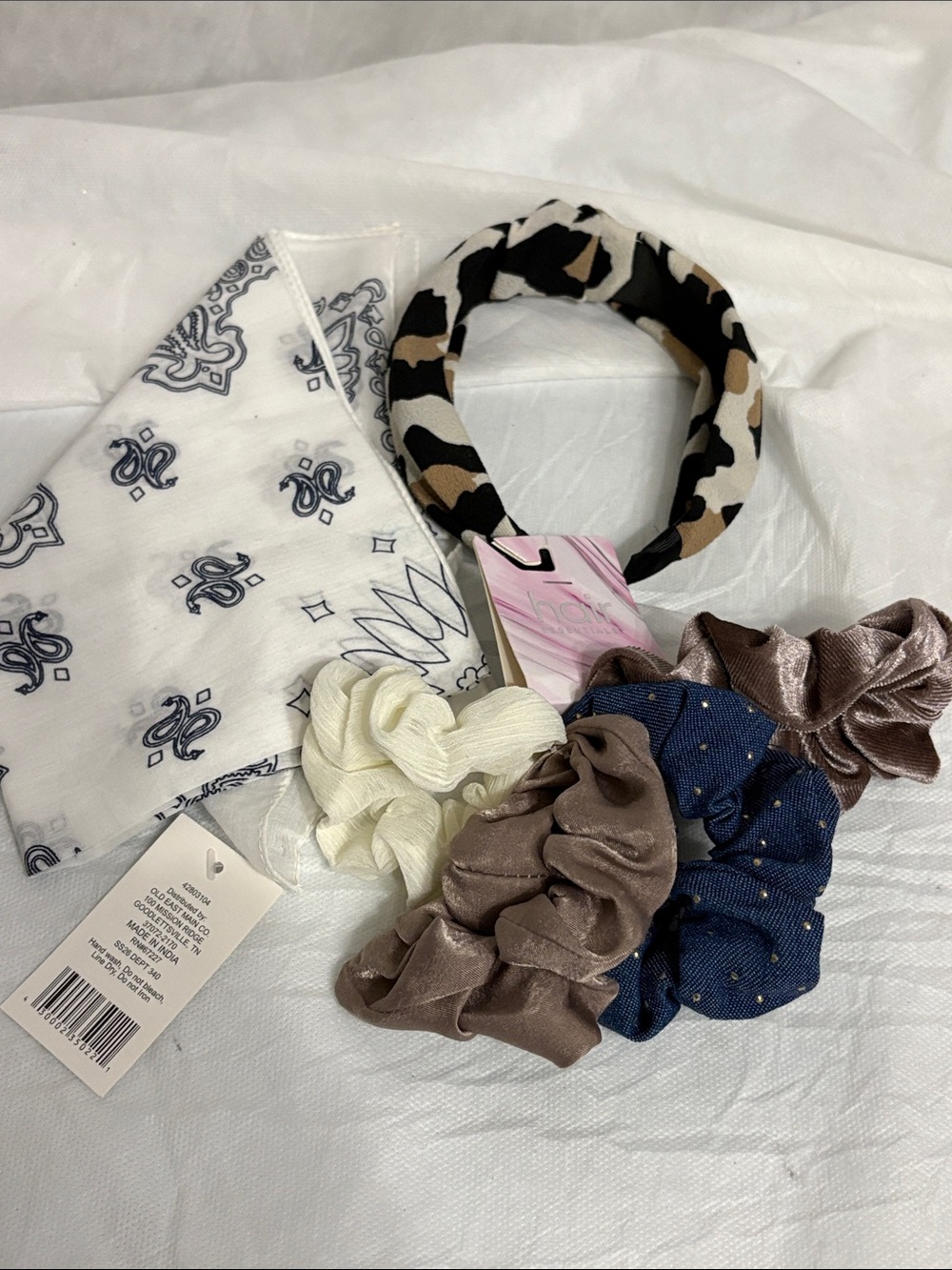 Neutral and Blue Scrunchie & Headband Set